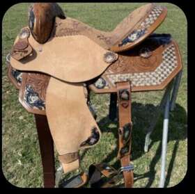 Sr7875 Silver Royal 15 Inch Savannah Western Barrel Saddle Tooled Leather With Copper Crystal