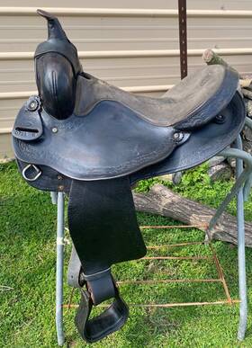 0711-6 Simco Used 15.5 Inch Black Western Round Skirt Saddle Us Made