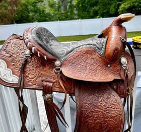 5556 Simco Vintage Model Hand-tooled Western Saddle Silver Trim Blevin Buckles