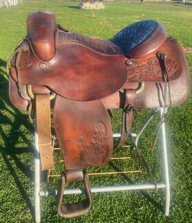 43-34802 Tex Tan 1333i Used/vintage 16 Inch Hornless Textan Western Saddle Semi Bars