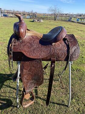 123-44311 Tex Tan 1334i Used/vintage 15 Inch Tooled Leather Textan Hereford Western Saddles/semi Bars Vgc