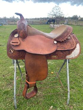 08-1575n8 Textan Beautiful 16 Inch Tooled Western Show Saddle With Silver Us Made
