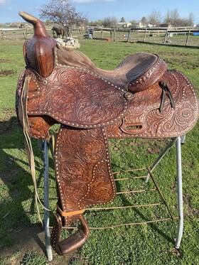 266-76 Textan Used/vintage 15 Inch Tooled/buckstitched Western Pleasure Saddle Us Made