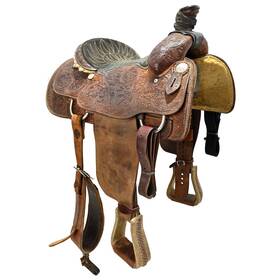 U145twisttr12 Twister Saddlery Used 14.5 Inch Trophy Team Roping Saddle Code