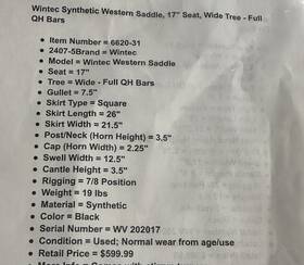 662031 Wintec Western Wide Tree Quarter Horse Bars