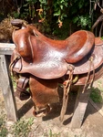 Vtg Saddle King Of Texas Beautiful Western Tooled Leather Usa Roper/ranch? 17". Fixed Price $629.99.