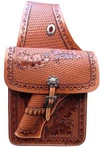 Showman Basket Weave & Leaf Tooled Leather Saddle Bag W/ 22 Caliber Gun Holster. Fixed Price $108.95.