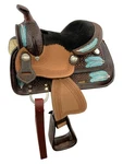 8" Double Mini Horse/pony Western Style Saddle - Painted Feather Tooling!!. Fixed Price $161.45.