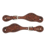 Floral Carved Ladies' Spur Straps Chestnut 45-0421. Fixed Price $64.29.