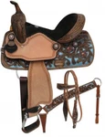 Barrel Saddle Set Floral Tooling Metallic Blue Inlay Full Qh Bars 14" 15" New. Fixed Price $359.00.