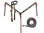 Showman Rainbow Beaded Leather Headstall & Breast Collar Set. Fixed Price $93.95.