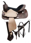 Western Pleasure Trail Saddle Set With Rough Out & Floral Tooling 16" New. Fixed Price $255.00.