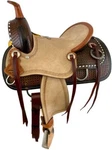 12" Double Hard Seat Roping Style Horse Saddle With Serpentine Border Tooling. Fixed Price $299.99.