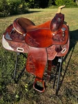 15.5 Circle Y Western Equitation Show Saddle Floral Tooled Lots Of SILVER(012). Fixed Price $1000.00.