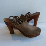 Billy Reid Ankle Tie Mule Heels Women's Shoe Sz 9.5 Gray Leather With Straps. Fixed Price $49.00.