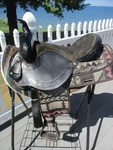 15'' Fqh Saddle King Black Aztec Leather & Cordura Western Barrel/trail. Fixed Price $300.00.