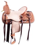 12" Double Hard Seat Roping Style Horse Saddle With Basket Weave Tooling. Fixed Price $265.00.