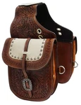 Showman Medium Oil Tooled Leather Saddle Bag W/ Genuine Cowhide Overlay. Fixed Price $105.99.