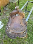 Antique High-back Western Cowboy Saddle Tooled Leather Brass Horn Ranch.... Fixed Price $200.00.