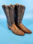 Justin Cowboy Boots Stitched Leather 10.5A Brown Tan Two Tone Riding Women 2396. Fixed Price $44.99.
