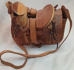 Artisan Leather & Wood Horse Saddle Shoulder Bag Purse Tooled Western Cowgirl. Fixed Price $39.99.