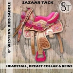 Pink 8 Western Leather Youth Kids Horse Pony Saddle Tack Set Hand Floral Painted. Fixed Price $269.99.