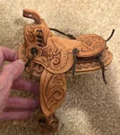 Miniature Tooled Western Leather Saddle For Toy Horse, Display, Sample?. Fixed Price $29.50.