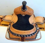 8" Super Studded Silver Trim Western Kid Mini Pony Barrel Show Saddle Med Oil. Fixed Price $465.00.