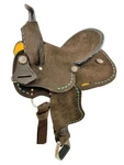 Barrel Style Saddle Oiled Rough Out With Teal Buck Stitch Full Qh Bars 12" New. Fixed Price $264.90.