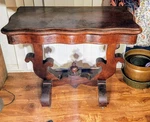 Antique Table 1800S Game Side Pillar & Scroll Base Burl Walnut Local Pick Up. Fixed Price $4499.99.