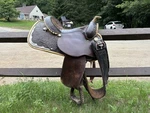 15" Circle Y Tooled Silver Equitation Show Saddle Fqhb, Tree. Fixed Price $550.00.
