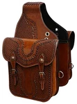 Showman Basket Weave Tooled Leather Saddle Bag W/ Antique Copper Conchos & Studs. Fixed Price $116.99.