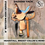 8" Western Leather Youth Kids Horse Pony Saddle Tack Set Floral Tooled Free Ship. Fixed Price $249.00.