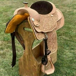 New Western Barrel Saddle On Eco-leather Natural Drum Dye Finish Tack Se. Fixed Price $470.00.