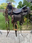 15" Pony Saddle Brown Leather Youth Trail Riding & Bridle. Fixed Price $265.00.