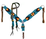 Showman Pony Turquoise, Orange & Yellow Corded Headstall Breast Collar Set. Fixed Price $66.95.