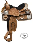 13" Double Fully Tooled Youth / Pony Show Saddle With Silver And Black Inlay!. Fixed Price $399.95.