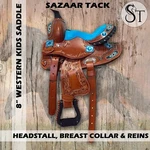 New 8" Western Leather Youth Kids Horse Pony Saddle Tack Set Beaded Design Brown. Fixed Price $259.99.