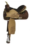 16" Inch Double Barrel Style Saddle W/ Leather Seat Rawhide Cantle Stirrups. Fixed Price $499.99.