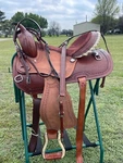 Western Adult Barrel Horse Saddle Basket Weave Tooled With Tack Set 15" 18". Fixed Price $369.99.