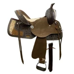 Double Wild West Floral Roughout Barrel Horse Saddle - 15 Inch. Fixed Price $380.00.