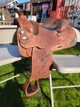 Circle Y Handmade Tooled Leather Western Saddle Sterling Conchos Vogt Strap 15". Fixed Price $895.50.