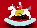Vintage Jockey Rocking Horse Wood W/ Metal Wind-up Toy (1800S). Fixed Price $75.00.