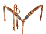 Showman Leather Headstall & Breast Collar Set W/ Serape Saddle Blanket Inlay. Fixed Price $76.99.