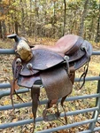 Western Saddle Rustic Cabin Display Tooled Leather 15 Very Nice Decor. Fixed Price $84.15.