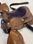 Baby Toddler Kid Saddle Floral Tooled Leather Purple Suede Seat Very Small. Fixed Price $125.00.