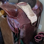 Elkins Texas Pleasure Saddle Brown Leather Traditional Western Design. Fixed Price $200.00.