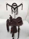 Classic Designer Rough Out Leather Western Horse Saddle With Tack Set Size 15".. Fixed Price $449.99.