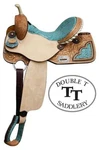 Double Barrel Style Saddle With Filigree Print Seat * Full Qh 14", 15", 16". Fixed Price $400.00.