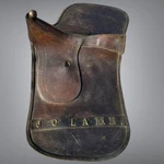 Antique Leather Saddle Western Ranch Yard Farm Folk Art Decor Lamb Advertising. Fixed Price $295.00.